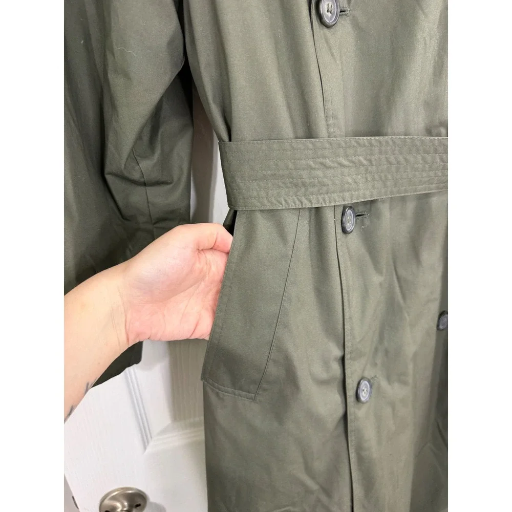 London Fog Limited Edition Trench Coat 38 Reg Olive Green Belted Leather Collar